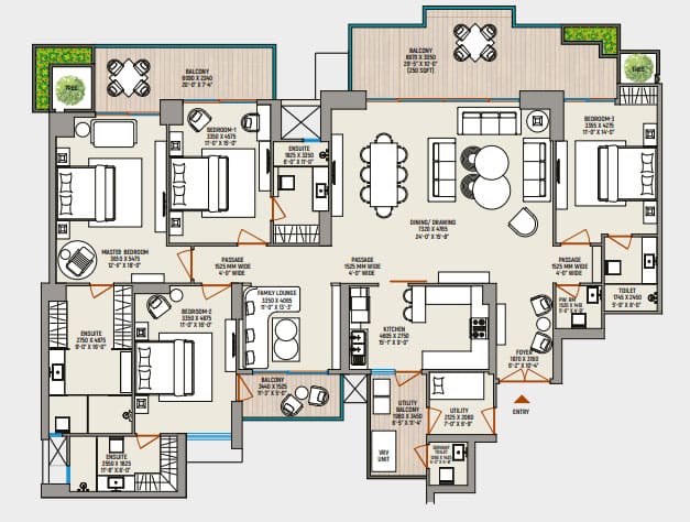 4 BHK floor plan of county 107