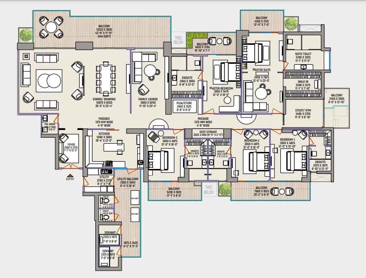 5 BHK floor plan of county 107