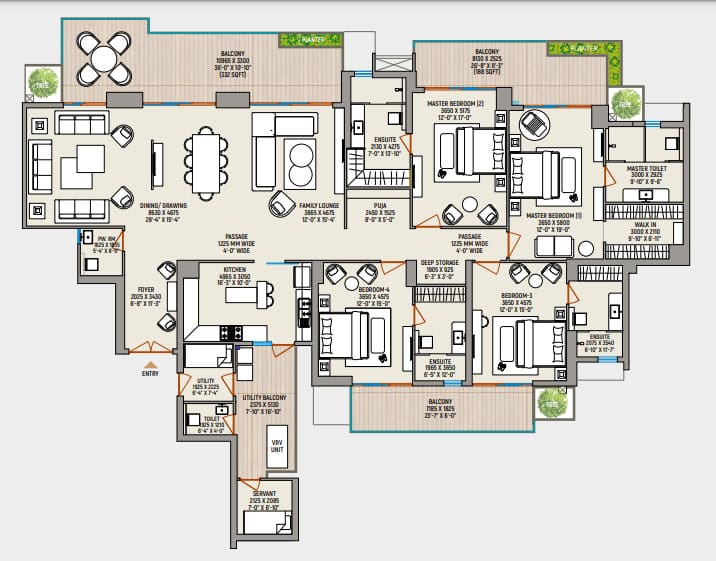 4 BHK floor plan of county 107